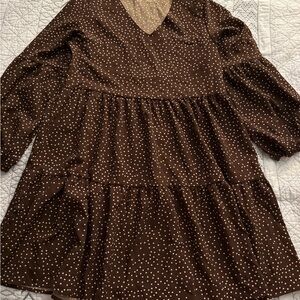 SHEIN Brown and White Polka Dot Dress